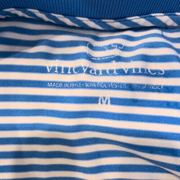 Vineyard Vines Men's Polo Medium Light Blue and White Stripes - Picture 2 of 4